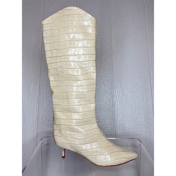 SCHUTZ Maryana Croc Embossed Leather Knee High Boots in Almond Buff US 8.5 NWOB - Picture 4 of 9